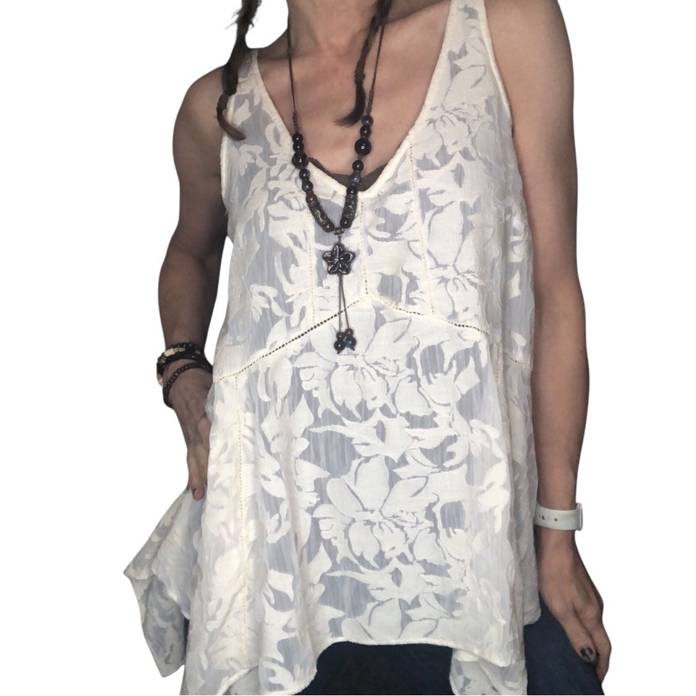 Anthro Vanessa Virginia Top Sz S Sheer Romantic Boho Victorian Filigree Cream